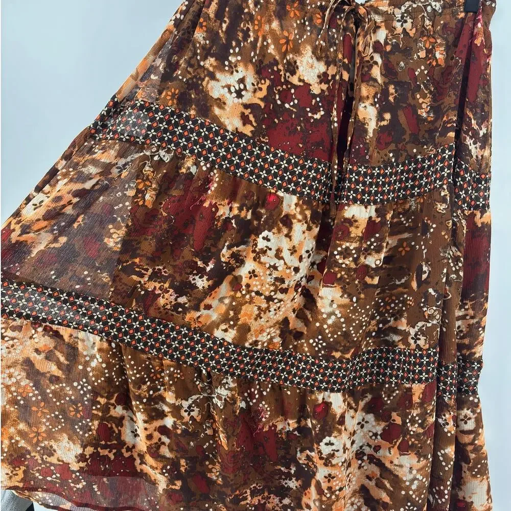 Vtg Patchwork Fairygrunge Boho Drawstring Midi Skirt 14P Hippie Dark Romantic